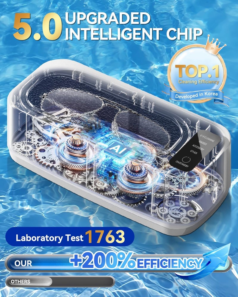 VCNFPRO 5.0 AI Upgraded Ultrasonic Jewelry Cleaner【Top1 200W German Motor】【SGS-Certified 55KHz Ultrasonic & Dual Tech】 4 Smart Modes for Jewelry, Eyeglasses, Rings, Watch Straps, Razors - Image 5